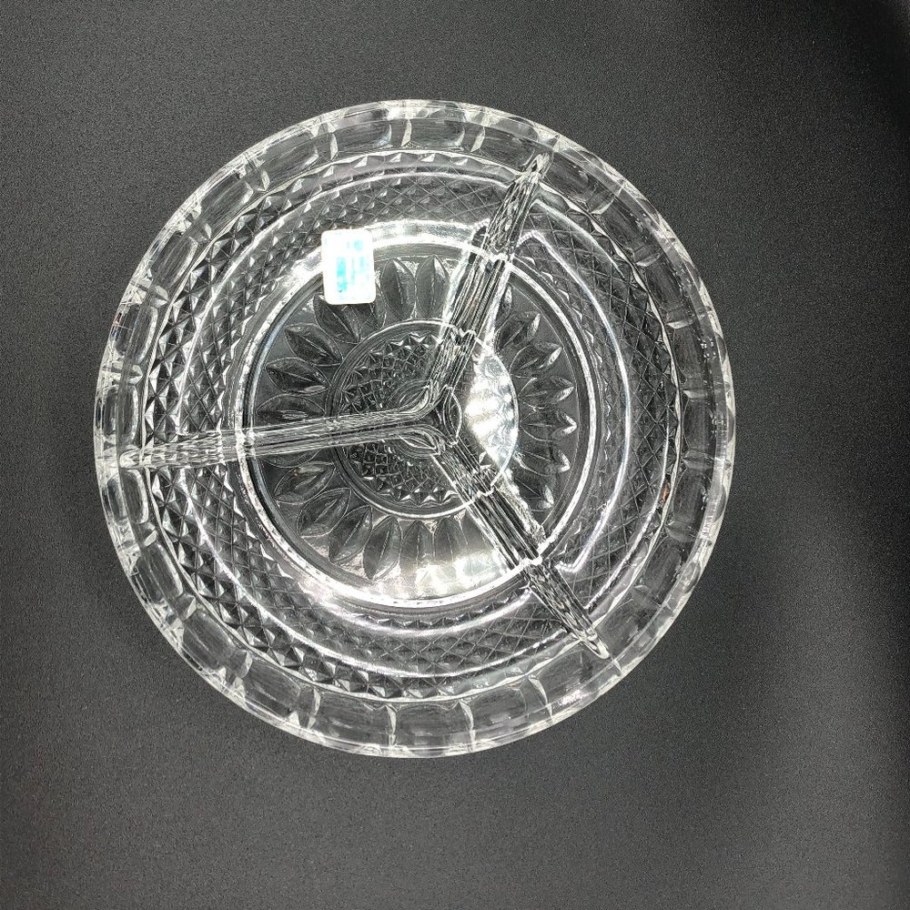 Vintage Lausitzer Glass Lead Crystal Glass Divided Candy Serving Dish Germany 8"